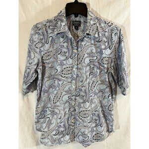 Chaps Classics Women’s Large Short Sleeve Blue Paisley Cotton Blouse